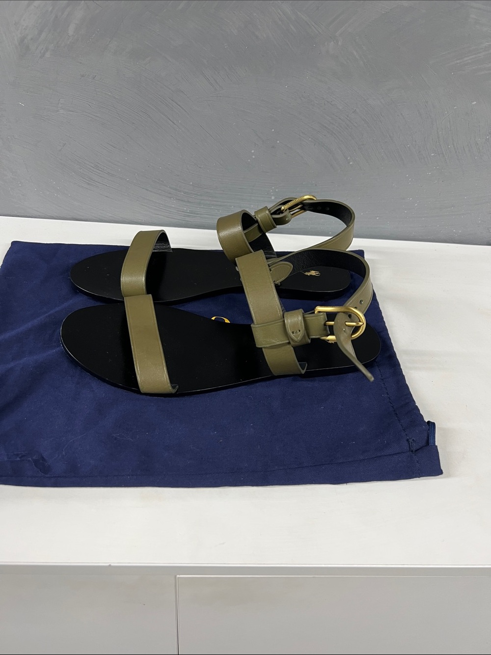 Polo by Ralph Lauren Olive Green Leather Ankle Strap Sandals